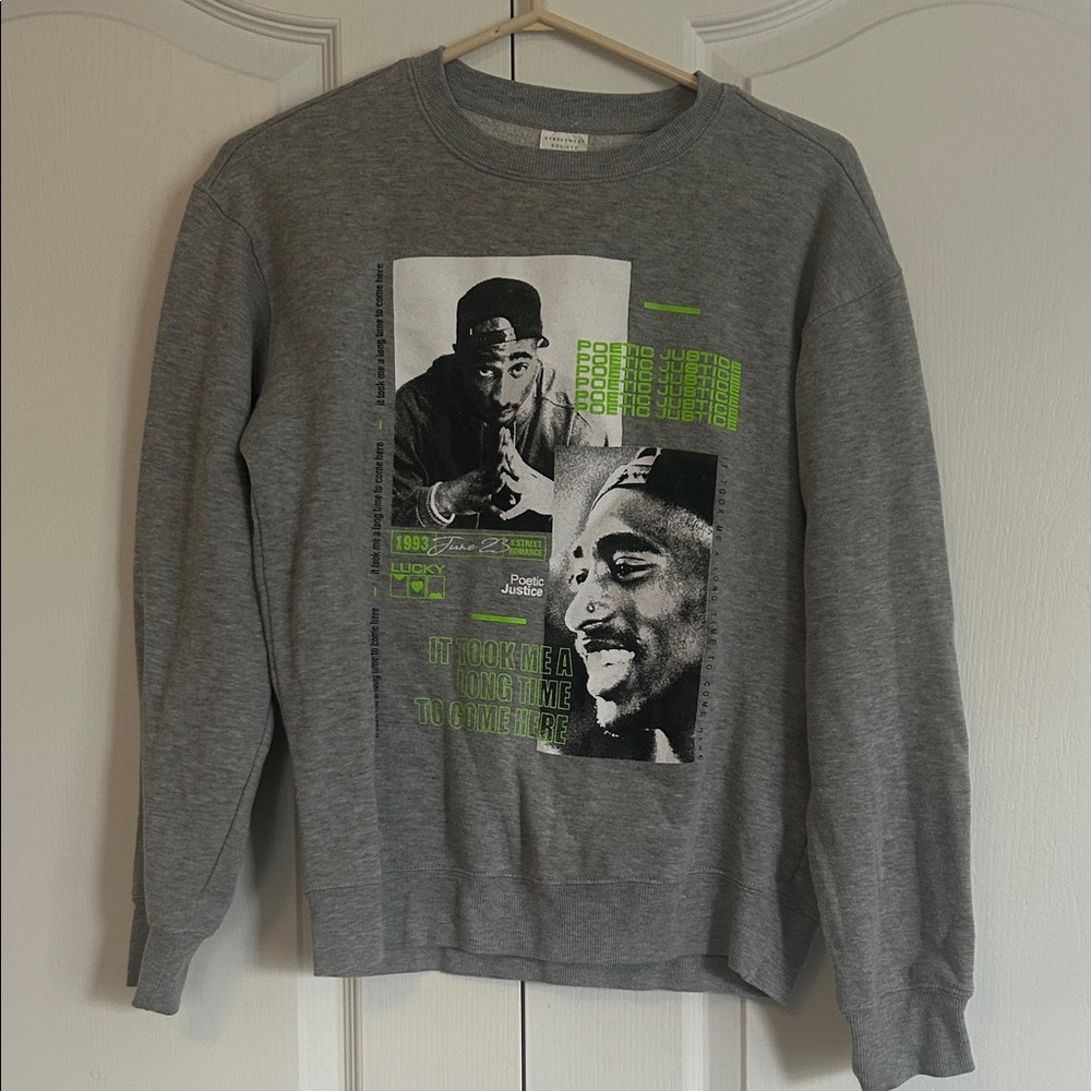 Streetwear Society Tupac Gray Graphic Crewneck Sweater